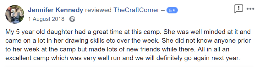 Another 5 star review of our Celbridge summer camp with The Craft Corner 