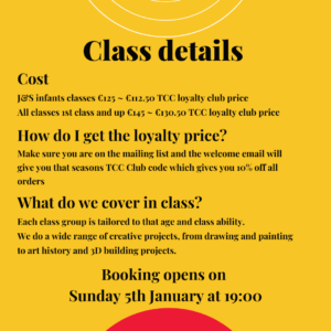 Cost and class details for the Craft Corner Celbridge art classes